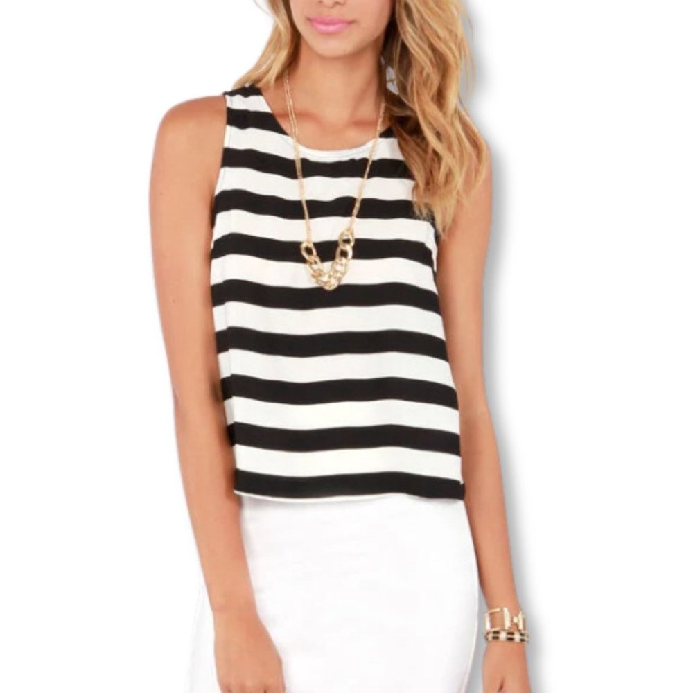 Classic Thick Navy Blue/White Sleeveless Tank Top with Gold Back Zip JNY Size 2